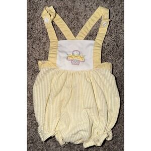Vintage Healthtex Baby Girls Overall Sun Romper Yellow Gingham‎ Ruffle 18 Months